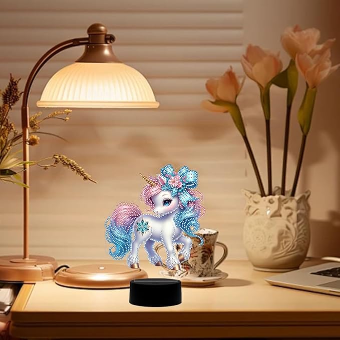 Unicorn Diamond Art Painting Night Light,Diamond Art Painting Kits Desktop Touch Lamp Ornaments for Tabletop Decor Diamond Art Accessories for Adult Beginner Bedrooms Living Room
