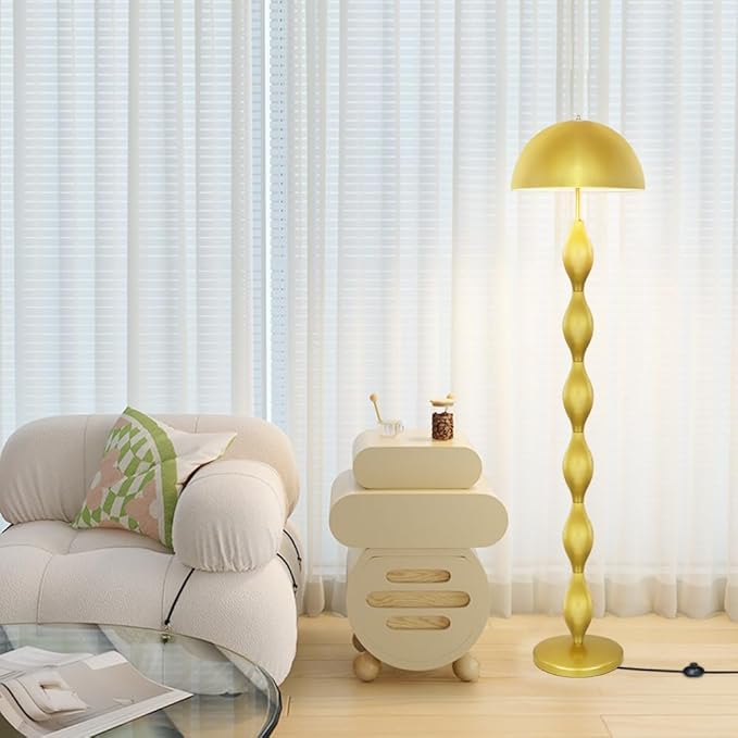 Vintage Creative Mushroom Lamps for Living Room,63" Unique Led Floor Lamp Gold,3 Colors Modern Tall Standing Light,Minimalist Reading Light for Dining Room,Office,Bedroom