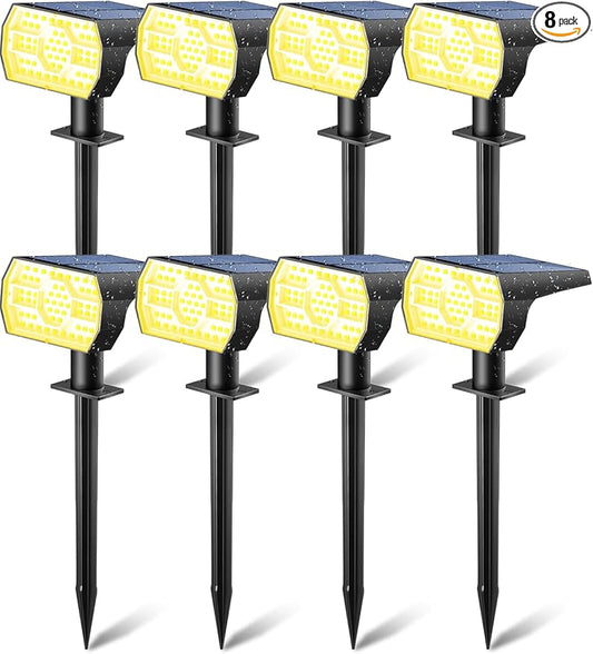 Kaxiida Solar Lights Outdoor Waterproof IP68, 3 Lighting Models Solar Powered Spot Lights Outdoor, 56LED Solar Light Dusk to Dawn for Yard Patio Garden Pathway Landscape Lighting (Warm White, 8 Pack)