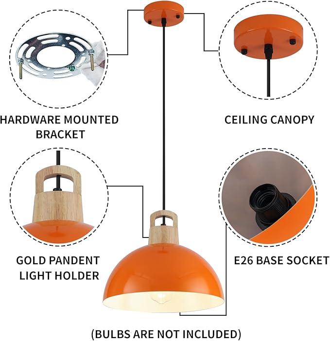 Modern Pendant Lights, 3 Packs 11.8inch Orange Pendant Light, Farmhouse Pendant Light, Kitchen Pendant Lighting, Pendant Lights Kitchen Island for Living Room, Bar, Bedroom, Office