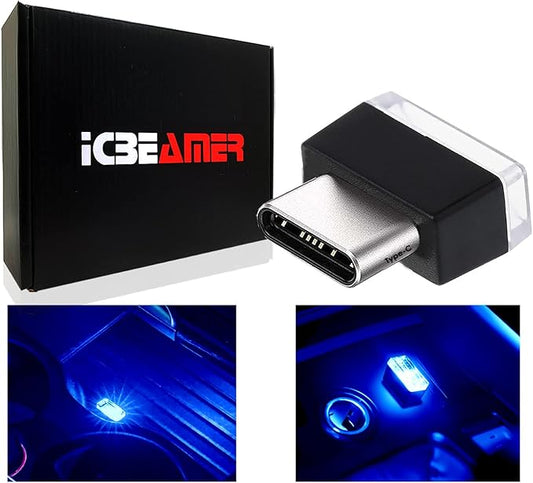 ICBEAMER Type C Adapters Atmosphere Light, [Color: Blue] | Universal Plug-in Miniature Night Light for Car Interior and Trunk Ambient Lighting, Easy Installation, Energy Efficient LED Technology