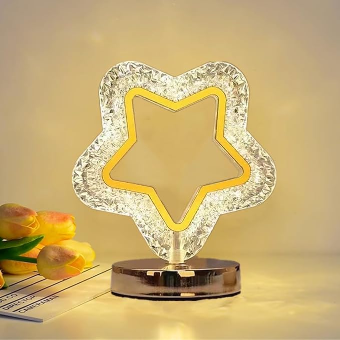 Crystal Table Lamp, Touch Control Nightstand Night Light, USB Rechargeable Bedside Light for Bedroom Living Room Desktop Bar Cafe Office Indoor Decoration (Pentagram)(Pentagram)