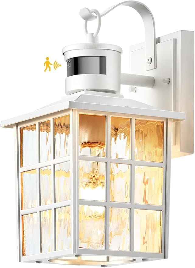 VIANIS White Motion Sensor Outdoor Porch Lights Wall Mount, Modern Exterior Wall Light for House, 100% Aluminum Anti-Rust Waterproof Outdoor Sconce Lights for Garage, Front Door