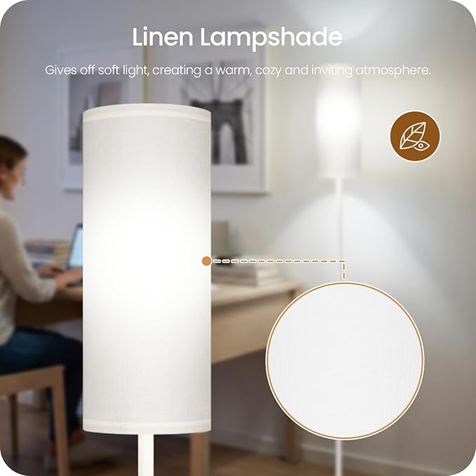 White Dimmable Floor Lamps for Living Room with Remote and Foot Switch, 64.4” Modern Standing Tall Lamp, Corner Lamp for Bedroom, Office, Bulb Included, 3000K-6500K, FCC Listed WCW06LD05W1