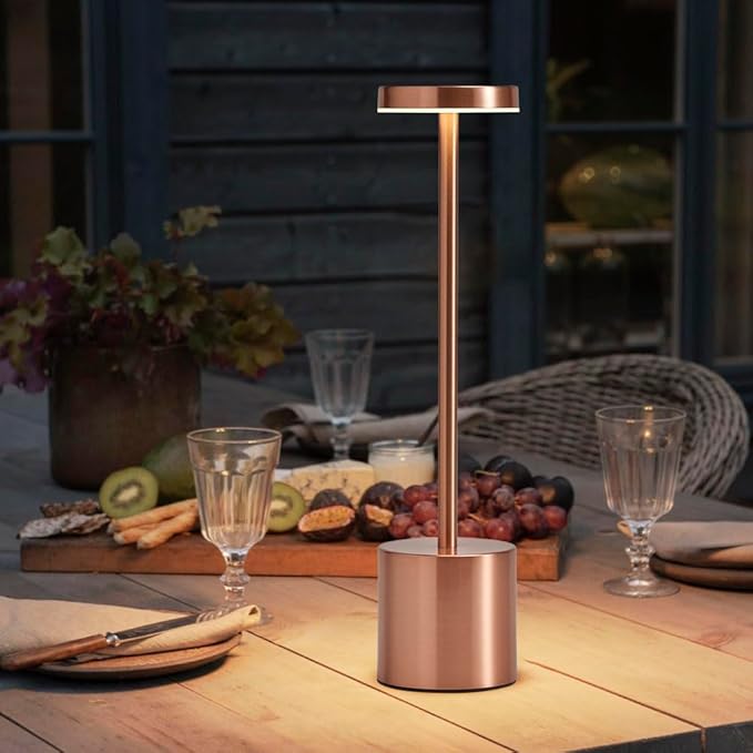 2 Pack LED Rechargeable Cordless Table Lamps,Portable Outdoor 5000 mAh Battery Operated Table Light Touch Control 3 Color Dimmable Lamp for Patio/Cofee/Restaurant/Camping/Dining/Bedroom-Rose Gold