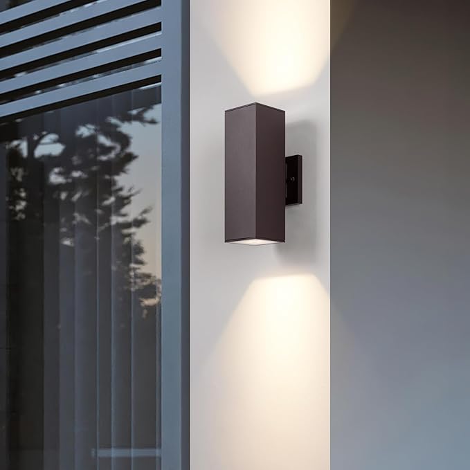mirrea Modern Outdoor Porch Light Patio Light in 2 Lights with Aluminum Rectangular Tube and Tempered Glass Cover Waterproof Wall Sconce 2 Pack (Oil Rubbed Bronze)
