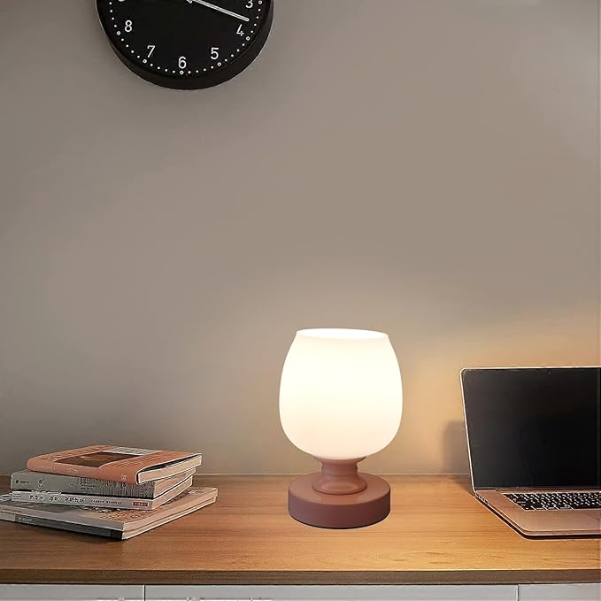 Small LED Table Lamp for Bedroom, 2 Sets Glass Desk Light, 3CCT Bulb Included Pink