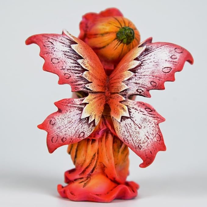 Fantasy Red Autumn Fairy Figurine, 3.15 Inch Flower Hat Elf Statue, Hand-Painted Gradient Resin Decor with Textured Wings for Fall Garden, Desk, Plant Pot