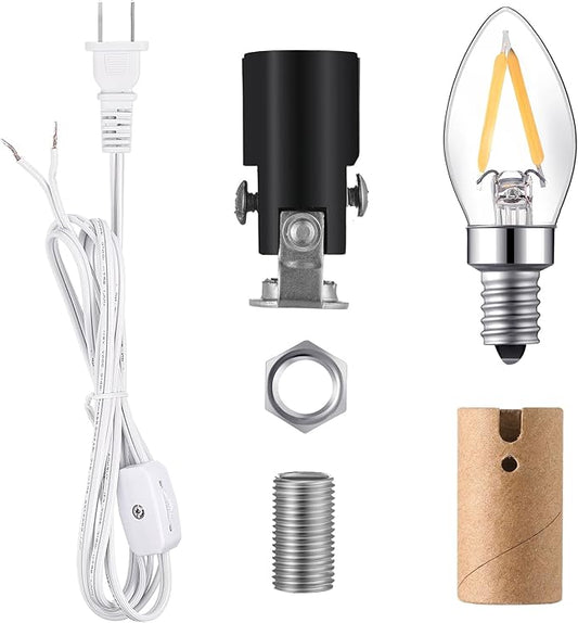 Baquler Small Christmas Tree Wiring Kit, with 1.5 Watt LED Bulb, Ceramic Christmas Tree Replacement Lights, E12 Candelabra Base, Lamp Wiring Kit Nice for Desk Lamp Lighting and DIY Projects