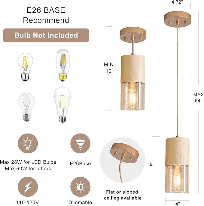 Pendant Light Fixtures, Adjustable Modern Pendant Lights for Kitchen Island, Industrial Amber Glass Pendant Lights for Dining Table Hallway Bedroom Living Room, Gold, 1 Pack