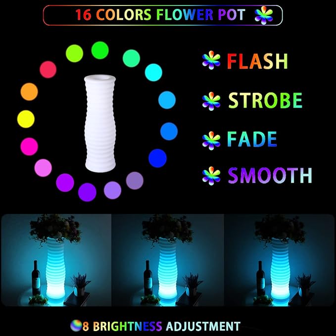LED Vase Night Light, 20-in Rechargeable LED Planter Light, 16 Colors & 4 Modes Cordless Flower Pot with Remote, Waterproof & Sturdy Floor Mood Lamp for Living Room Bedroom Yard Wedding Party Decor