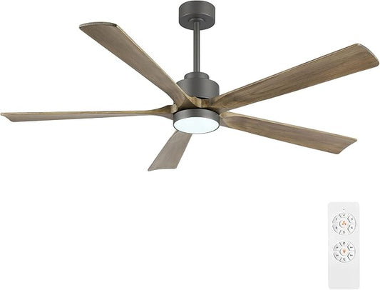 ELEHINSER 52" Modern Ceiling Fan with Light and Remote Control, 5 Solid Wood Blades 6-Speed Noiseless Reversible DC Motor, Ceiling Fan for Kitchen Dinning Living Room, Charcoal Finish with Wood Blades