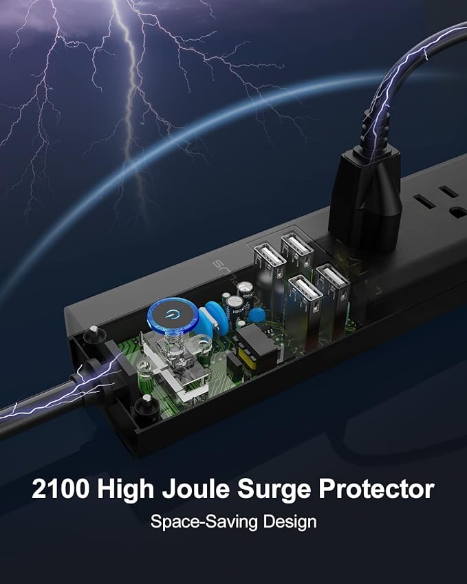 2 Pack Power Strip Surge Protector - AUOPLUS 6 Outlets 4 USB Ports 6Ft Long Extension Cords, Flat Plug Overload Protection, 2100 Joules, Wall Mount for Home, Office and Dorm Essential, ETL Listed