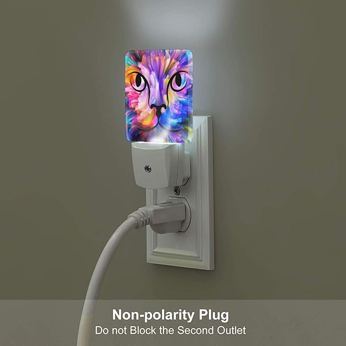 Colorful Cat Face Night Light,Plug Into Wall Decor for Stairway,Hallway,Kitchen,Dusk to Dawn Sensor Nightlights for Boys/Girls/Women/Men Room Gifts