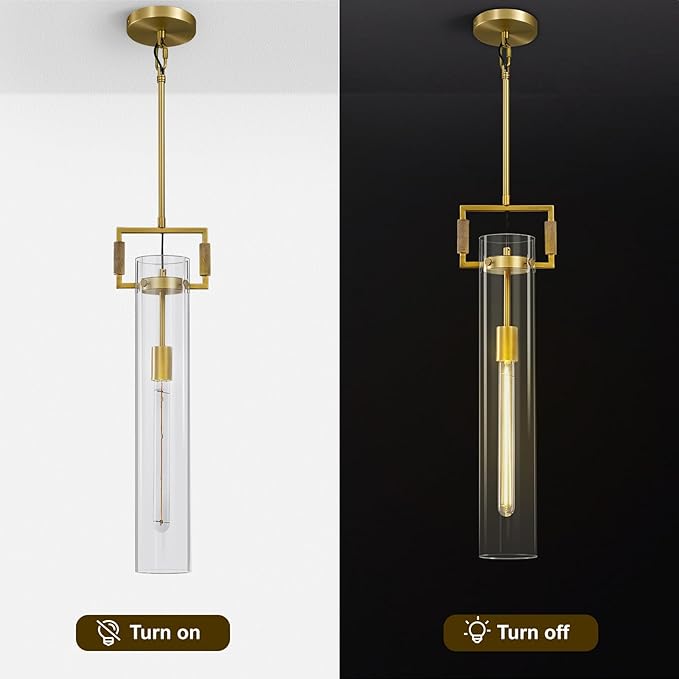 Modern Gold Pendant Light Set of 2, 21.6'' Pendant Lights Kitchen Island, Adjustable Height Brass Glass Pendant Light Fixtures, Large Pendant Lights for Dinning Room Farmhouse Bathroom