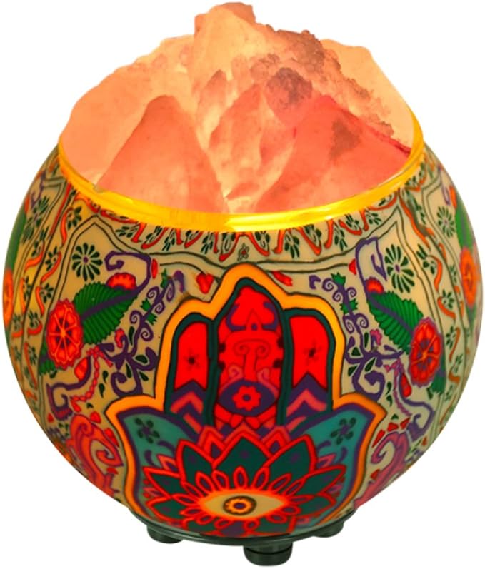 Himalayan CrystalLitez Himalayan Salt Lamp with UL Listed Dimmer Cord, Original Salt Crystals in A Handcrafted Artisan Bowl, Aromatherapy Salt Lamp (Hamsa)