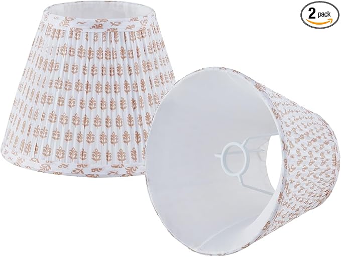 Uno Lamp Shades Set of 2,Drum Pleated Lamp Shade 5" Top x 9" Bottom x 7" Slant Height,Small Replacement Lampshade(Slip Uno Fitter) Fabric Lampshades Table lamp Shades Bottle Shade,2 Pack(Brownfloral)