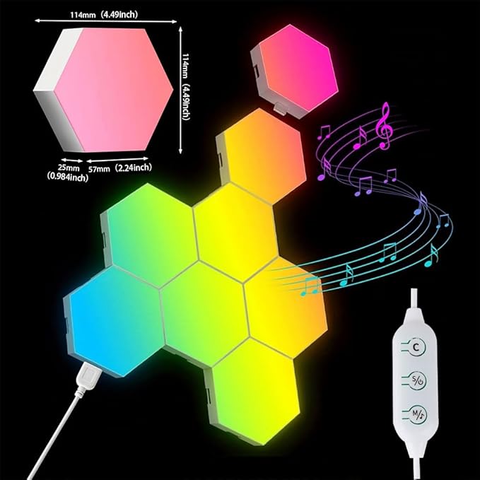 Hexagon LED Wall Light Panels: Smart RGB Color-Changing Hexagon Lights with App & Remote Control, Music Sync Mode,DIY Wall Decor for Bedroom, Gaming Room, Home Theater (8)