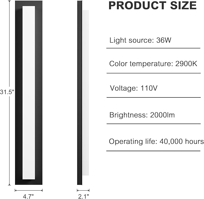 LamQee 31.5 in Aluminum Long Outdoor Wall Lights, 2900K 2000LM LED Waterproof IP65, Linear Modern Exterior Lighting Fixtures Wall Mount Outside Sconce Acrylic Shade for House Porch Patio Garage Door