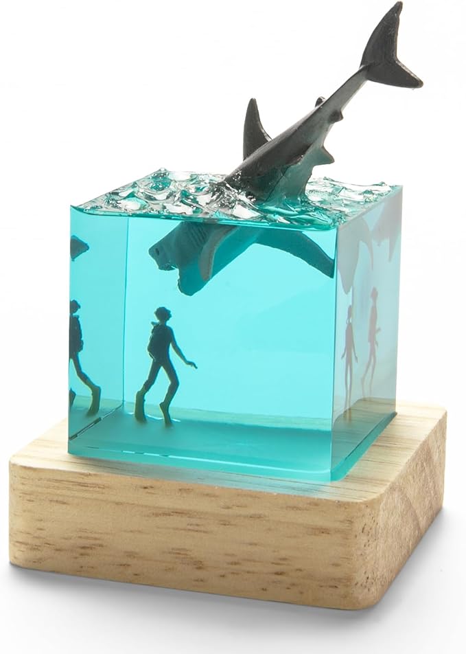Deep Sea Diving Night Light Shark and Diver Ocean Lights Unique Handmade Decorative Bedroom Table Lamp with USB Stand Ornament, Best Gift for Family Or Friends (Diver&Shark)