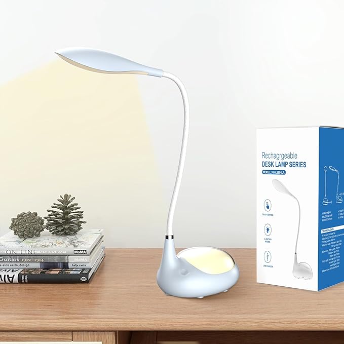 LED Desk Lamp, 2 in 1 Dimmable Reading Lamp, Touch Desk Lamps for Home Office Dorm with 3 Color Modes, Eye-Caring Lamp with USB Port, Gifts for Boys Girls (Blue)