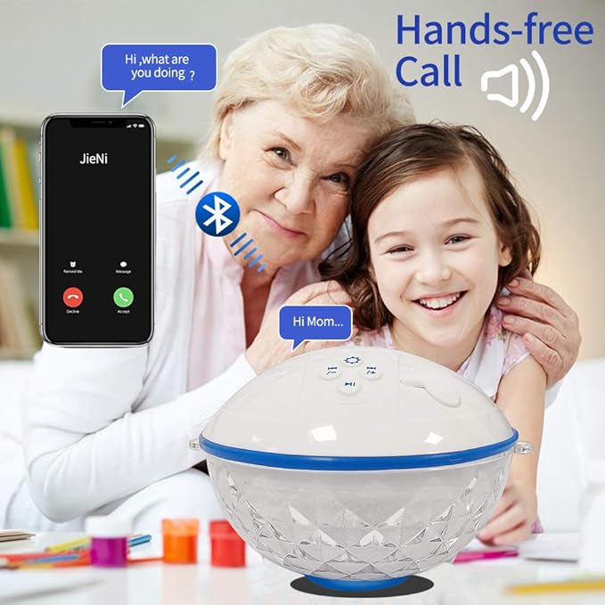 Blufree Floating Pool Speaker w/Colorful Lights, Portable Wireless Pool Speaker Bluetooth Waterproof IP68, Built-in Mic & Crystal Clear Sound Floating Hot Tub Speakers for Pools Party Outdoor (White)