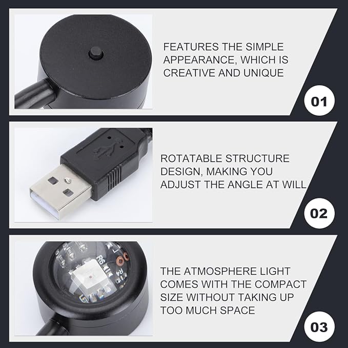 Uonlytech USB Rainbow Projection Lamp Rotatable Small Atmosphere Light for Indoor Room Ambiance Creative Decorative Lighting