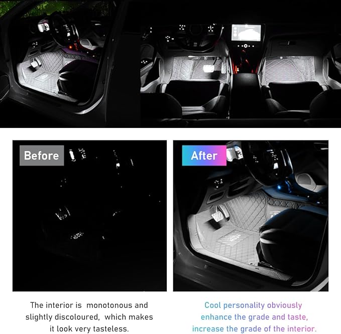 Car LED Strip Light, 48 LED RGB Auto Interior Atmosphere Lights, Cigarette Lighter Under Dash Ambient Night Light, Interior Lamp Lighting Kit (White, USB)