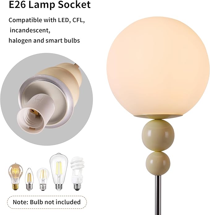Modern Floor Lamps for Living Room, Globe Glass Shade Floor lamp for Bedroom, Standing lamp for Office, Corner(White)