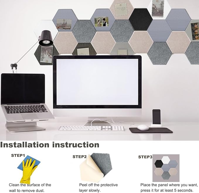 HONORIA 12-Pack Acoustic Panels, Soundproof Wall Panels, Hexagon Self-Adhesive 12"X10"X0.4, High Density Sound Dampening Panels - Dark Grey