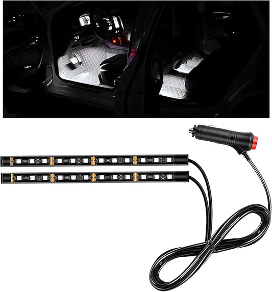 Car LED Strip Light, 12V 24 LEDs Auto Interior Atmosphere Lamp with Cigarette Adapter Plug, Vehicle Under Dash Ambient Neon Night Light Decorative Strip, Car Accessories (White)