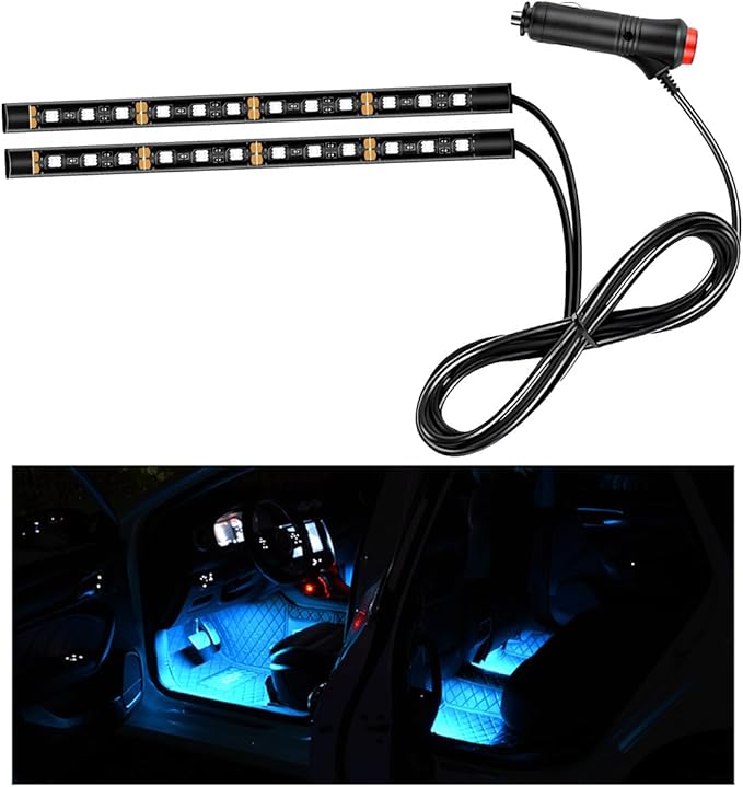 Car LED Strip Light, 24 LED RGB Auto Interior Atmosphere Lights, Cigarette Lighter Under Dash Ambient Night Light, Interior Decorative Lamp Lighting Kit Car Accessories (Ice Blue)