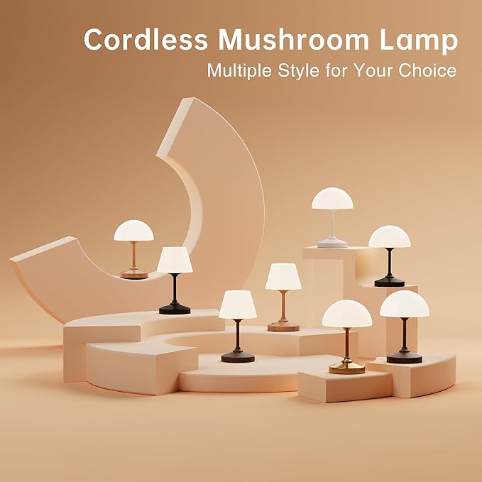 Mushroom Lamp Cordless Lamp Table Lamp,Outdoor Waterproof Shower Lamps,5000mAh Rechargeble Battery Operated Dimmable Touch Desk Lamps,LED Night Light for Bathroom Patio Camping Restaurant