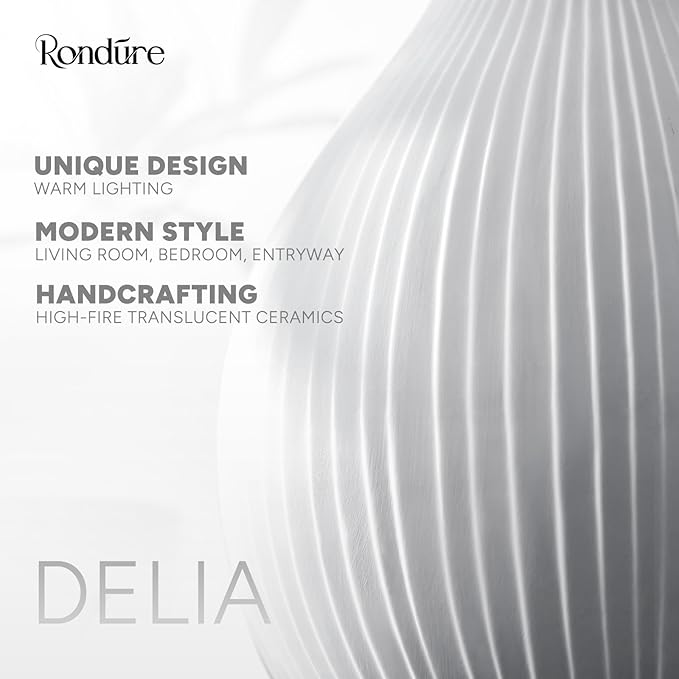 RONDURE 11.0" Modern Ceramic Table Lamp, Modern Bedside Lamps for Bedroom, Living Room and Nightstand, White Translucent Ceramic Shade, Warm Ambient Lighting, Home Decor