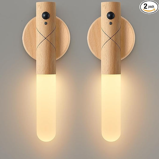 Battery Operated Wall Sconce Set of Two, Motion Sensor Night Light Magnet Body Rechargeable Battery Operated Wall Lights, Peel and Stick Sconce Lights for Bedside Stair