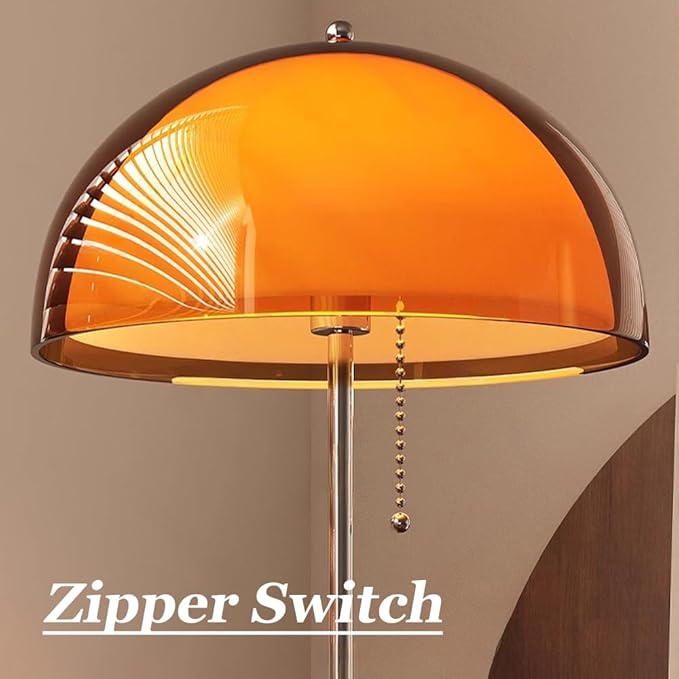 Mushroom Floor Lamp 63" H Orange Floor Lamp for Living Room with Gradient Double Dome Lampshade 3 Color Adjustable Light Pull Chain Switch MCM Standing Lamp for Bedroom Office Study Room