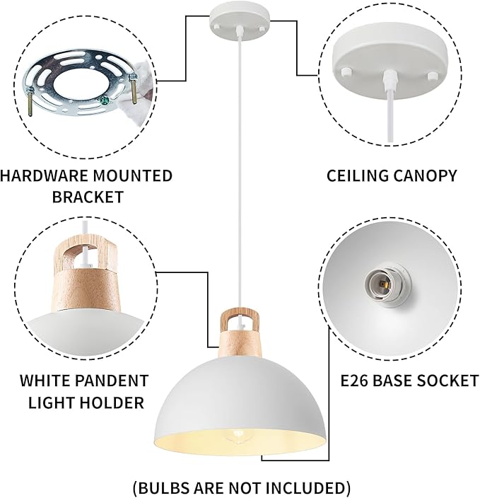 Farmhouse Pendant Light; 3 Packs 11.8 inch White Pendant Light; Kitchen Pendant Lights; Industrial Pendant Lighting; Pendant Lights Kitchen Island for Bedroom; Living Room; Library; Office