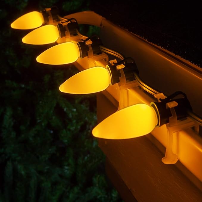 Wintergreen Lighting C9 OptiCore LED Commercial Outdoor Christmas Lights Heavy Duty Christmas String Lights; Green Wire (50 Lights, 50 ft, Gold Smooth/Opaque)