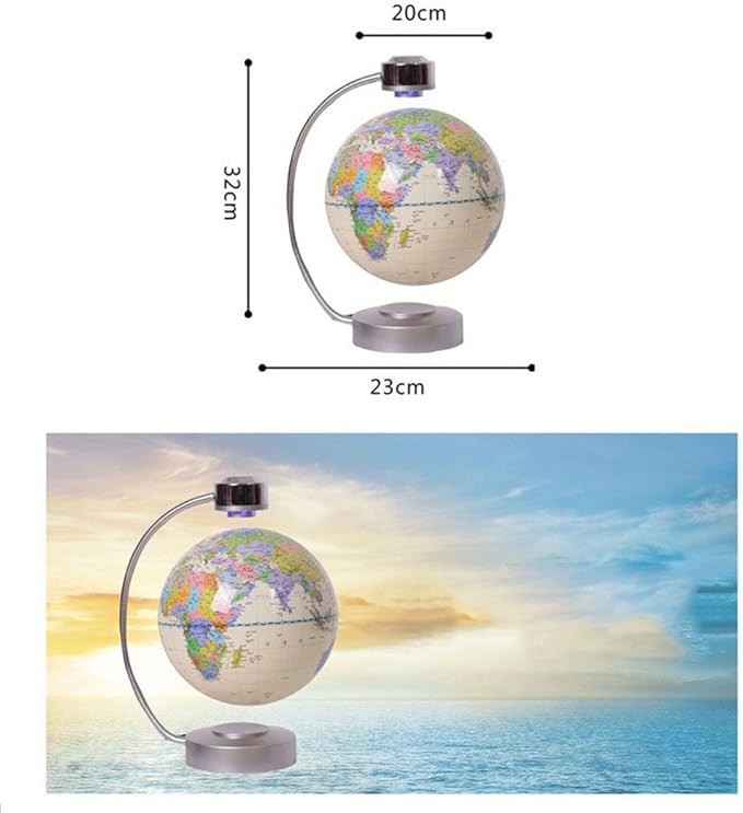 Magnetic Levitation Floating Globe NHSUNRAY 8'' Levitation Rotating Ball LED Illuminated World Map Earth for Desktop Office Home Decor (White)