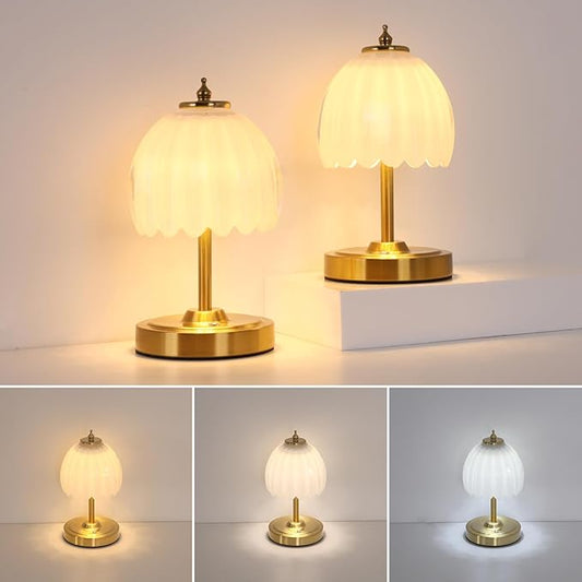 Set of 2 Tulip Table Lamp with 5200mAh Battery & Touch Control, Cordless Small Table Lamp with 3 Colors, Rechargeable Battery Operated Table Lamps for Nightstand, Bedroom (White Tulip)