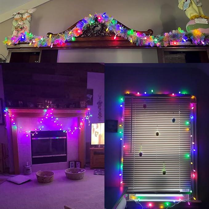 Easter String Lights LED Multi Color Glass C3 Lights 50 Count Easter Pastel Light 120V ETL Certified Connectable Outdoor String Light White Wire for Party Patio Home