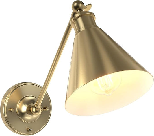 Industrial Vintage Slope Pole Wall Mount Single Sconce with Funnel Flared Metal Shade, Swing Arm Wall Sconce Light Lamp Fixture Hardwired