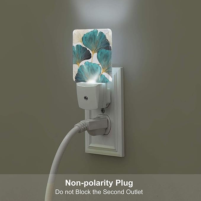 Green Ginkgo Leaves Night Light,Plug Into Wall Decor for Stairway,Hallway,Kitchen,Dusk to Dawn Sensor Nightlights for Boys/Girls/Women/Men Room Gifts