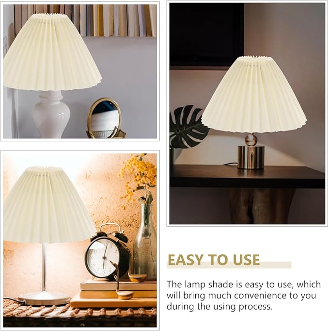 DOITOOL 6.30 Inch Pleated Fabric Lampshade Cover Clip-on Lamp Shade Accessories for Table Lamps Bedroom Living Room Light Shade Replacement