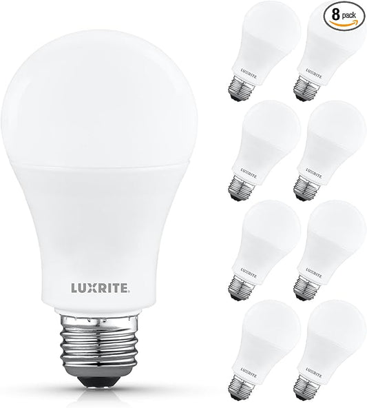 LUXRITE A19 LED Light Bulb 100 Watt Equivalent, 2700K Warm White, 1500LM, Non-Dimmable, Standard LED Light Bulbs, 12.5W, E26 Base, Enclosed Fixture Rated, Damp Rated, ETL Listed (8 Pack)