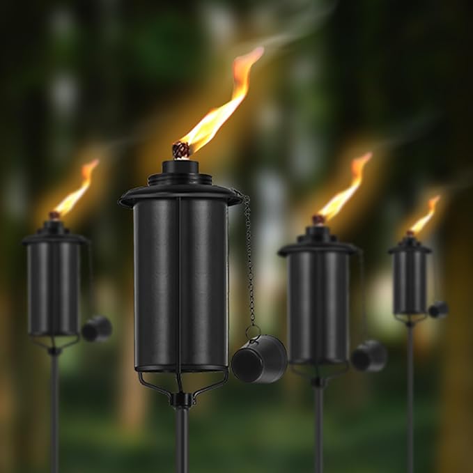 6-Pack Garden Metal Torches, 60" Upgraded Citronella Torches with 5-Prong Grounded Stakes,16 oz Heavy-Duty Outdoor Torch Lights for Patio, Pathways, and Parties (Ultra-Stable Design)
