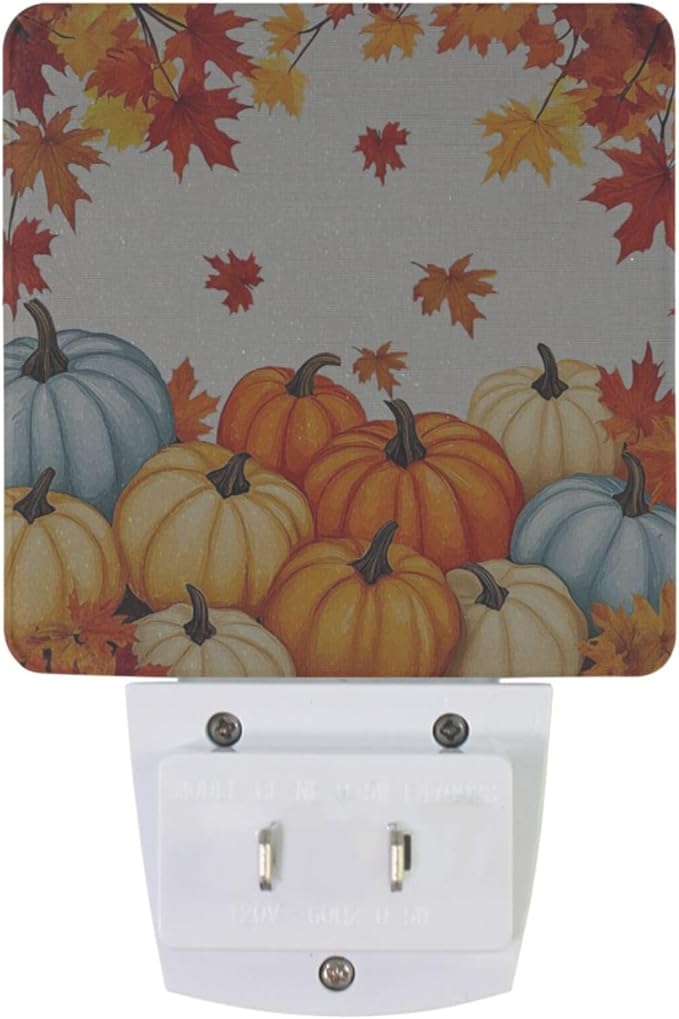 Vdsrup Autumn Pumpkin Night Light Set of 2 Maple Fall Nightlights Plug-in LED Nightlight Auto Dusk-to-Dawn Sensor Lamp for Bedroom Bathroom Kitchen Hallway Stairs