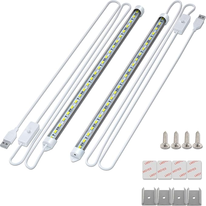 5V Interior LED Light Bar USB Plug with Switch for Car 7000K White Color DIY Cabinet LED Light Strip for Trailer,Motorhome,Van,RV,Truck,Office,Store(2 Pack)