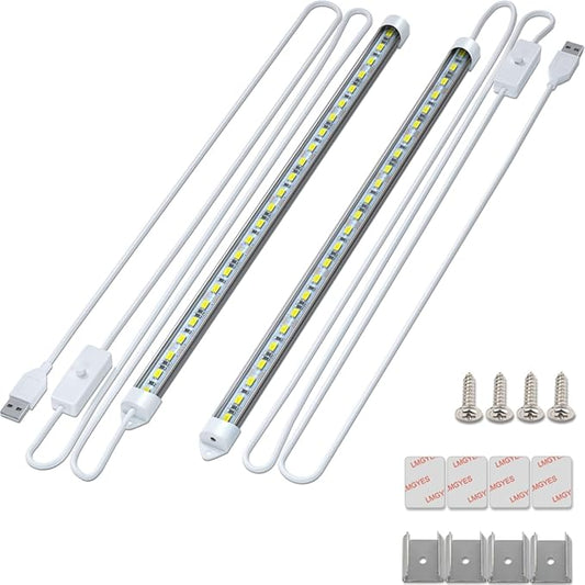 5V Interior LED Light Bar USB Plug with Switch for Car 7000K White Color DIY Cabinet LED Light Strip for Trailer,Motorhome,Van,RV,Truck,Office,Store(2 Pack)