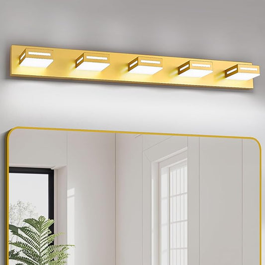40-Inch 5-Light LED Modern Gold Bathroom Vanity Light Fixtures Over Mirror, Bathroom Lighting Fixtures with Cool White 6000K, Vanity Wall Lights for Bath Restroom Powder Room